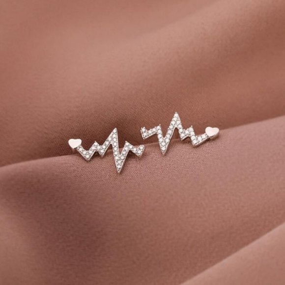 Brand New Simple Style Electrocardiogram Alloy Diamond Rhinestone Ear Studs - Picture 1 of 1
